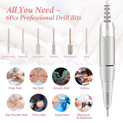Electric Nail Drill, DELIFO Portable Nail Drill Professional PedicureRechargeable 35000 RPM Nail File Machine Acrylic Nails Polishing Tools with Bits LED Display for Home Salon Manicure