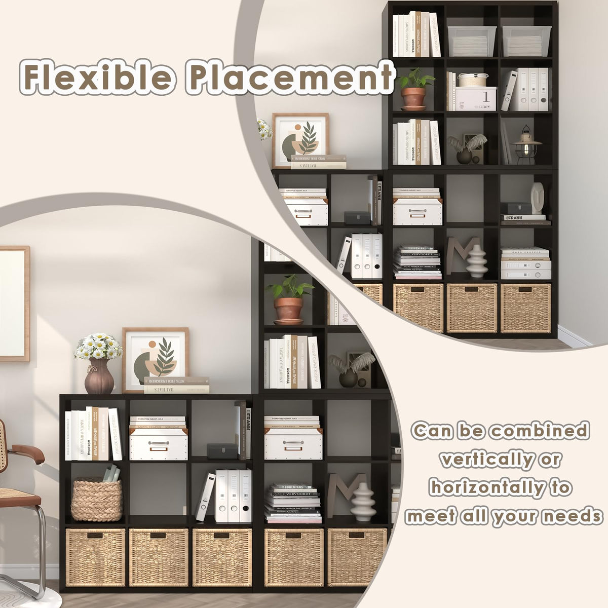 Endearing Limons【2026 Wooden Thick Border 9 Cube Shelf Storage Organizer with Anti-Tipping Kits + Reversible Open Back Bookcase (11 x 11 Unit Cell Chocolate)