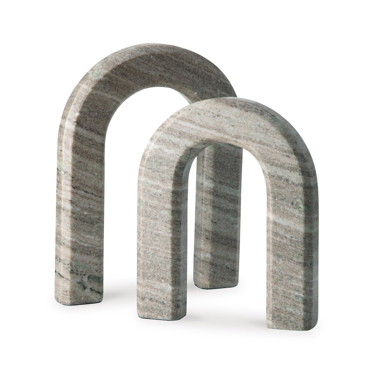 Signature Design by Ashley Keithton Minimalist Waterproof Marble Architectural Sculpture Set, Set of 2, Light Gray & Light Brown