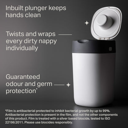Tommee Tippee Twist & Click Nappy Bin, Exclusive Pack with 2 Refill Cassettes (1 Pre-Loaded, 1 Extra), Guaranteed Odour & Germ Protection, Large Capacity, Pack May Vary