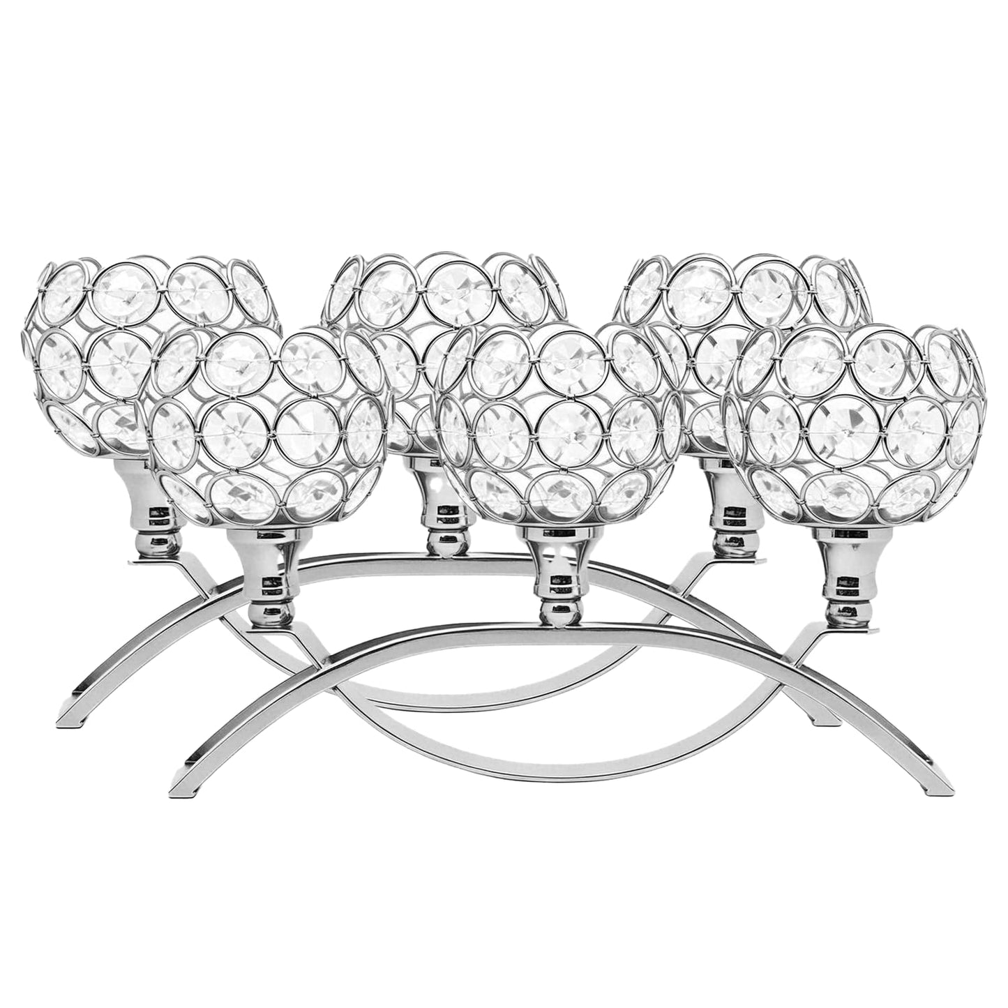 3-Arm Arched Crystal Candelabra, Sliver Candle Holder Table Centerpiece for Wedding, Home Decor, Dining, Party, Thanksgiving & Christmas Decoration(2PCS)