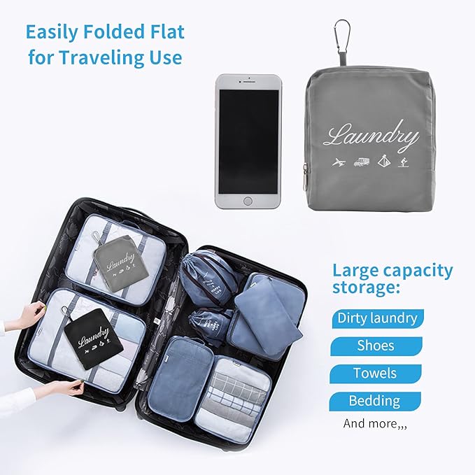 2 Pcs JHX Travel Laundry Bags, Dirty Clothes Organizer【Upgraded】with Handles