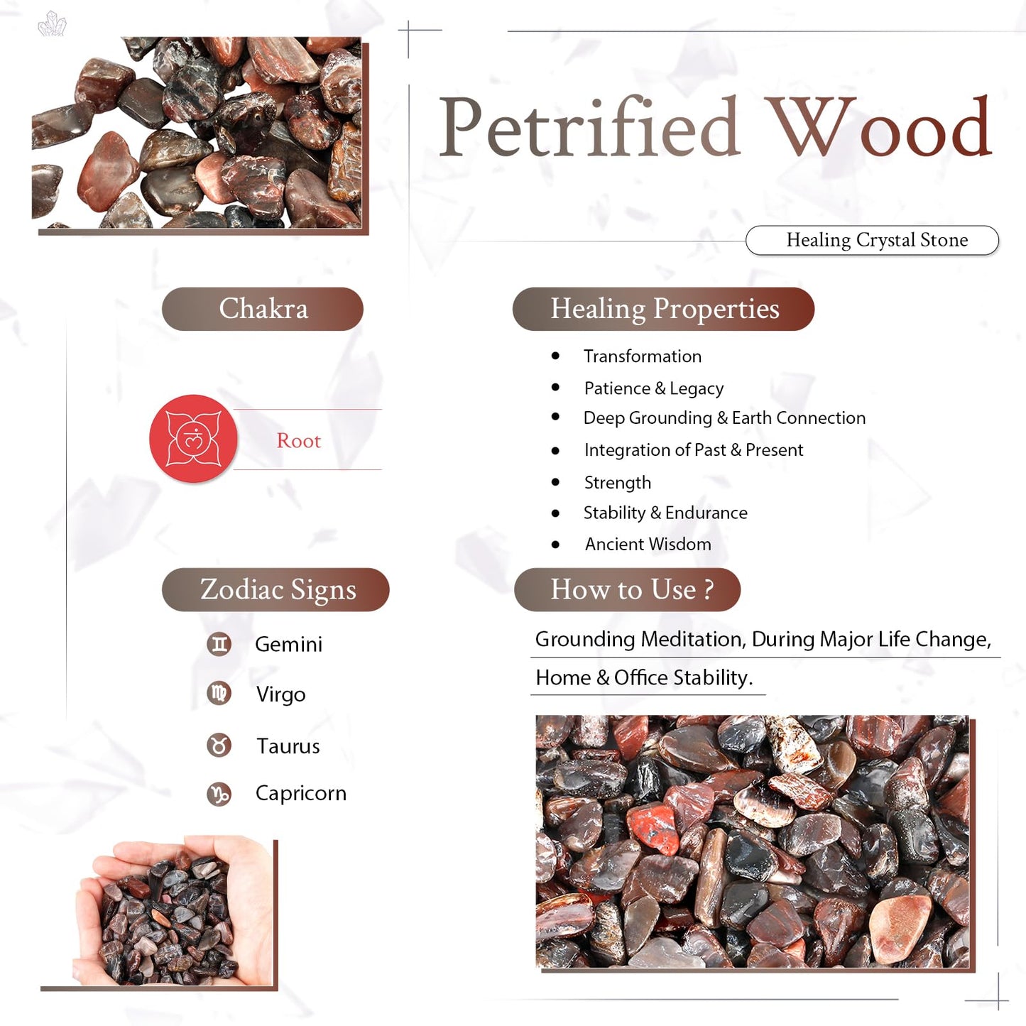 moonsix Irregular Petrified Wood Slab with Wooden Stand, Natural Mineral Stone Specimen Display for Feng Shui Decor Collection