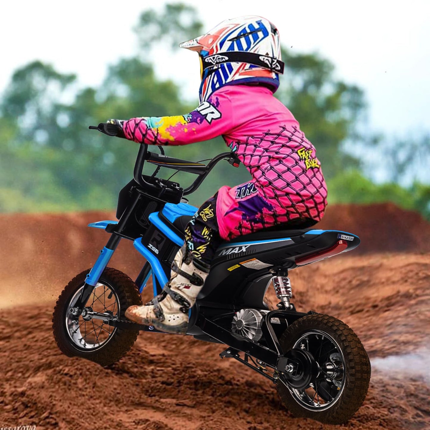 Garvee 24V Electric Dirt Bike for Kids 13+ Years Old, 350W Motor, 14.29 MPH, Dual Suspension, 2-Speed Modes, Max 135 LBS - Realistic Motorcycle Style with LED Lights & Music