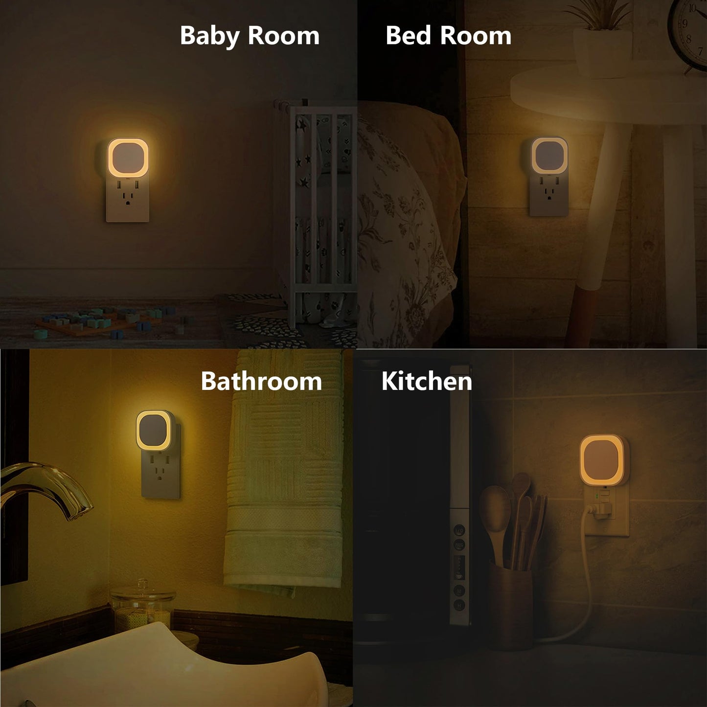 YUNLEX 2 Pack Plug in Dimmable Night Light, Auto Dusk to Dawn Sensor, Soft Golden Yellow Light for Bathroom, Hallway, Stairs, Kitchen, Bedroom, as Mother or Father Gifts
