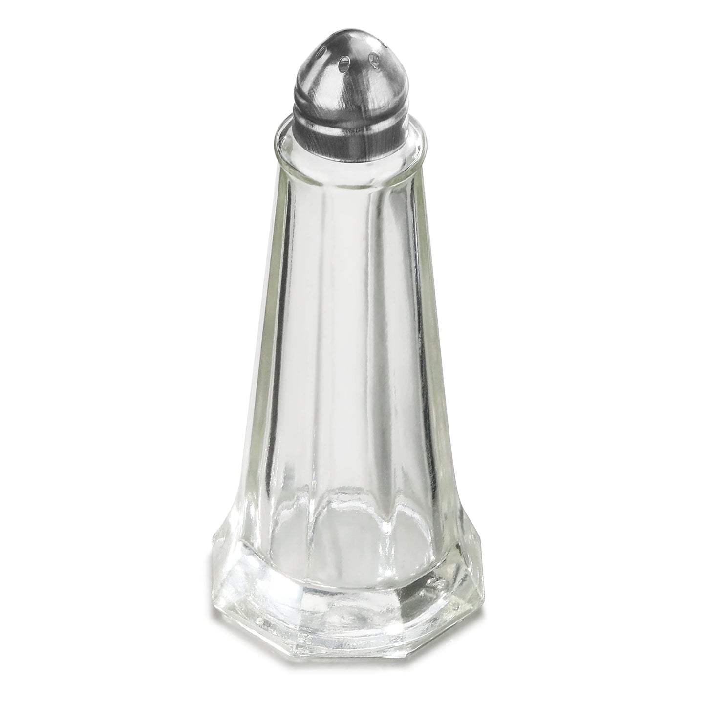 New Star Foodservice Glass Tower Salt and Pepper Shakers, 1 oz Set of 12, Clear Glass Shakers with Stainless Steel Tops for Restaurants and Tabletop Use