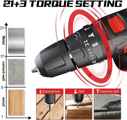 PULITUO 12V Cordless Drill and Driver Impact Tool, 35Nm of Torque, 50Pcs Bit Set, Screwdriver and Drill with 3/8" Chuck, Dual Speed 1.5Ah Battery, LED Light for Cement, Concrete, Ceiling, Brick, Wall