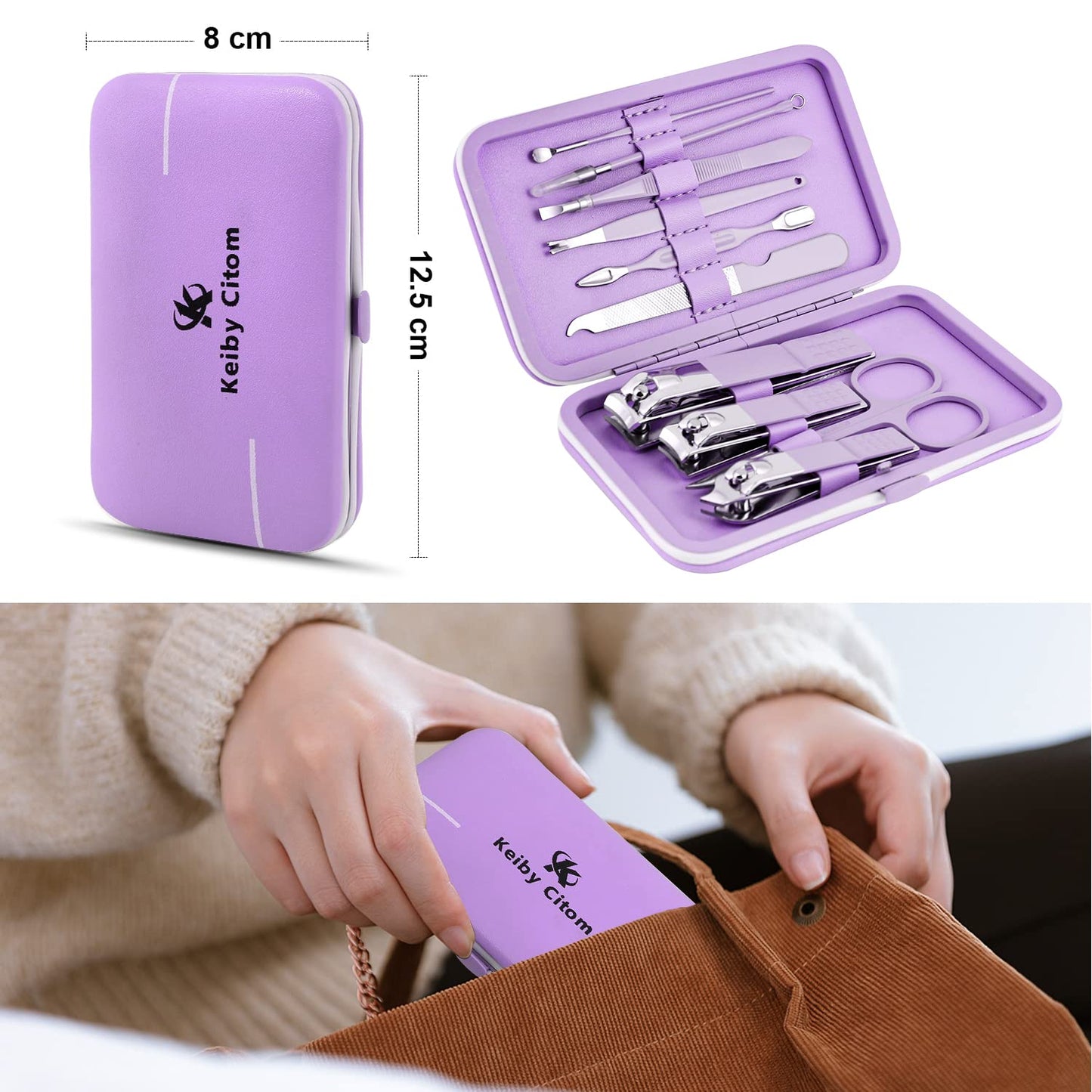 Manicure Set, Travel Mini Nail Clippers Kit Pedicure Care Tools, 10pcs Stainless Steel Grooming kit (Pink)