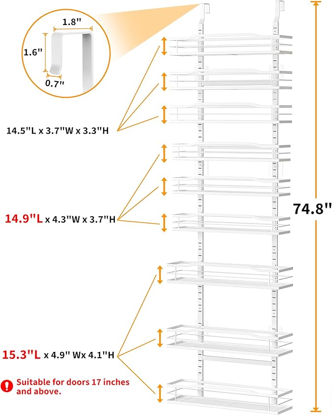 Moforoco White 9-Tier Over The Door Pantry Organizer, Pantry Organization And