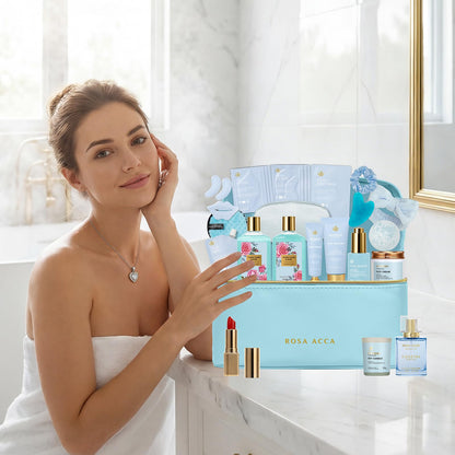 25 Pcs Mother's Day Gift, Bath & Body Gift Basket Set for Women, Skin Care Set, Self Care Spa Gift Basket, Cosmetic Bag, Necklace, Bath Bomb, Christmas, Valentine's, Birthday, Wife, Mom