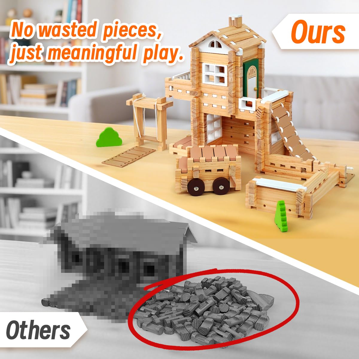 Jovi-mindly＆Notchies 96 PCS Wooden Blocks Wooden Toys with Storage Bag, Preschool Learning Toys Wood Blocks Building for Kids Ages 4-8 Creative Construction Game,FSC Certified,Birthday Toys Gifts