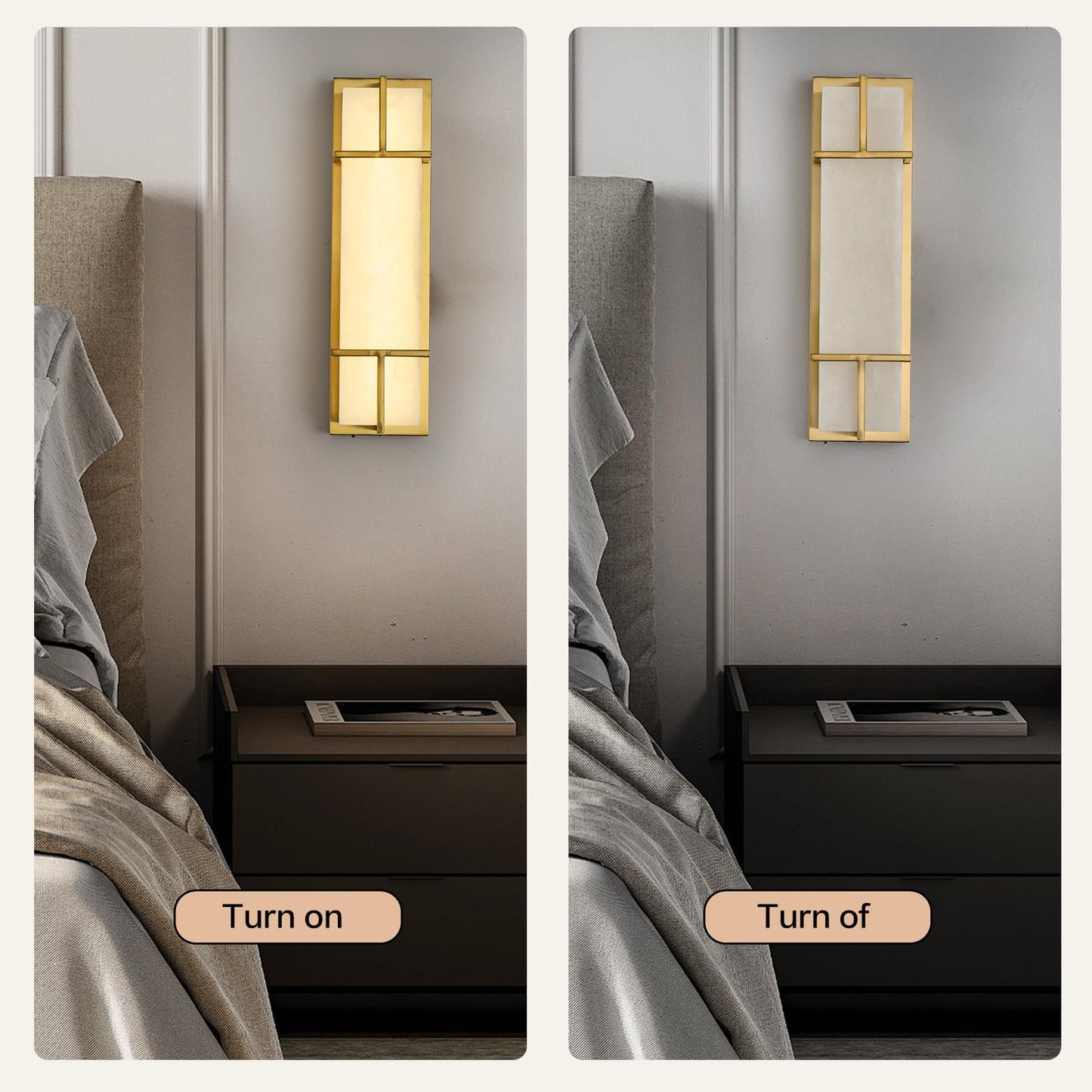 Fanyank 15.7inch Alabaster Wall Sconces Set of Two, 3 CCT Dimmable Square Natural Marble Lampshade Wall Sconce, Modern Hardwired LED Alabaster Indoor Wall Lamps Dining Room Stairs Bedroom Gold