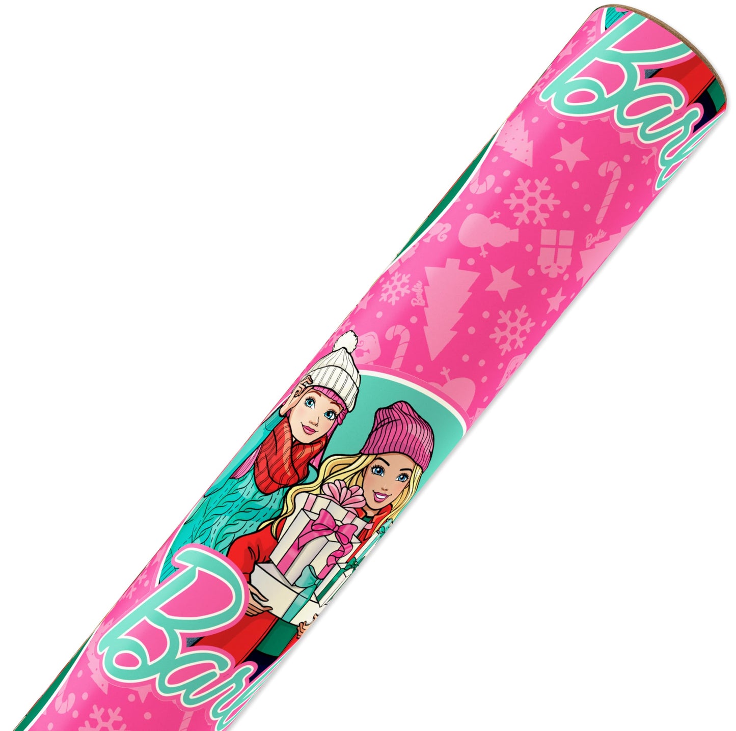 American Greetings Pink Christmas Wrapping Paper Roll for Kids, Barbie and Friends Holiday Gift Wrap (1 Reversible Roll, 75 sq. ft.) Barbie, Daisy, Brooklyn
