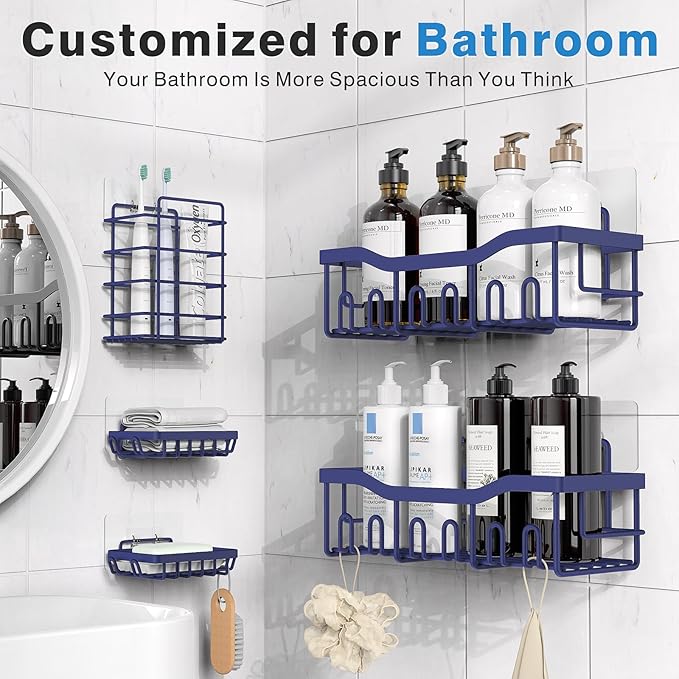 EUDELE 5-Pack Rustproof Stainless Steel Shower Caddy – No Drill Adhesive