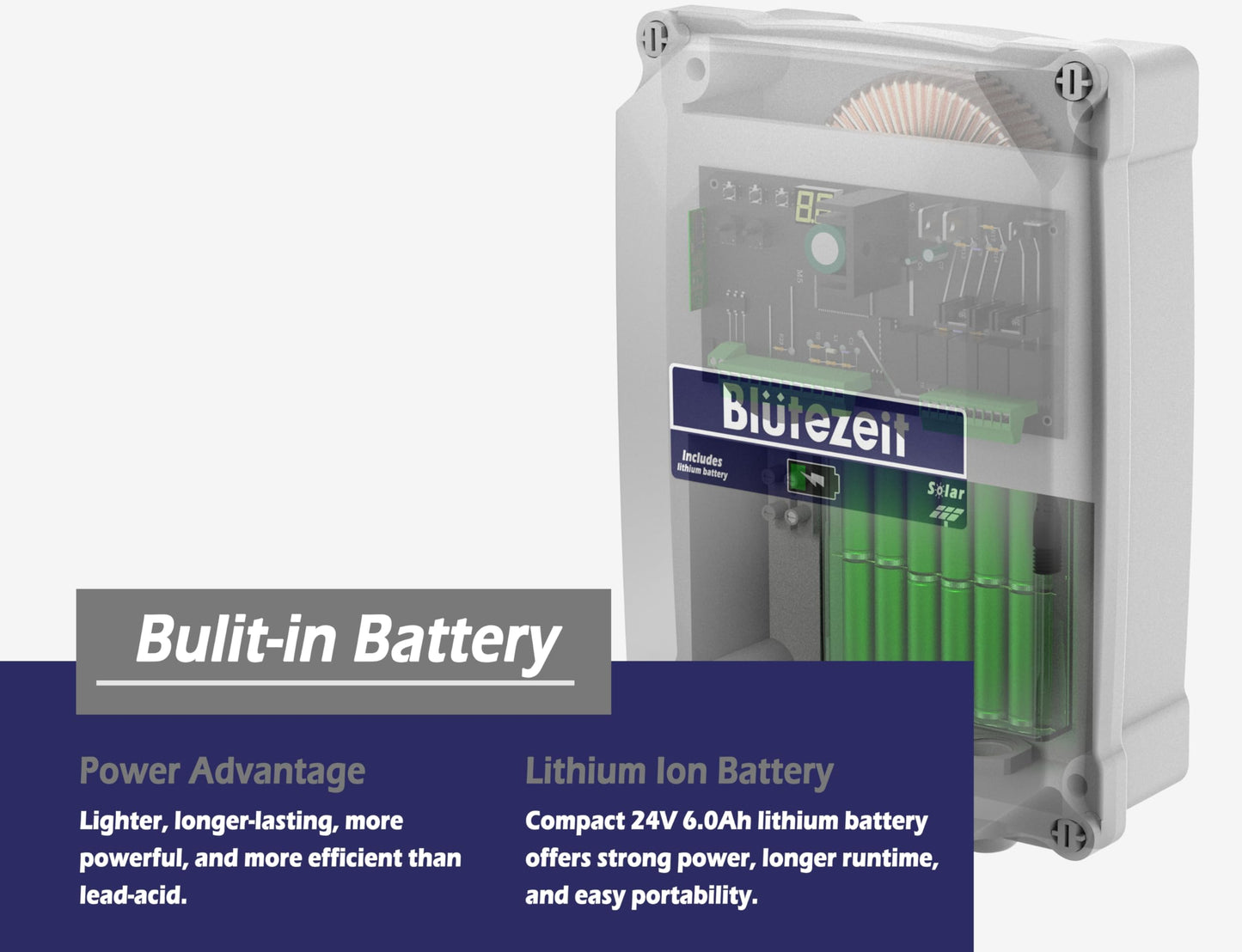 Blütezeit MS650 Swing Gate Opener with Electric Gate Lock – 1760lb Heavy-Duty Dual-Arm Gate Motor, 25W Solar Panel, Built-in Lithium Battery Control Box, Automatic Security Latch