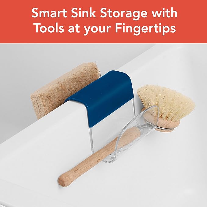 Spectrum Sink Saddle for Kitchen Sink Blue Clear Sponge and Brush Holder