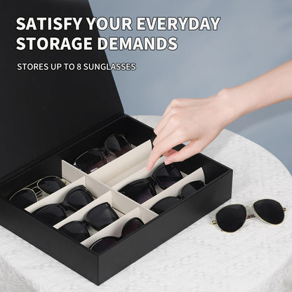 AUTOARK Leather 8 Slot Sunglasses Organizer,Eyeglasses Holder for Men Women,Multiple Glasses Display Case,Black,MKAW051