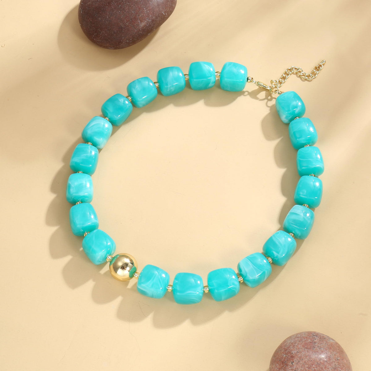 BREPINE Teal Chunky Necklaces for Women Multicolored Large Square Resin Beads Necklace Trendy Bold Statement Beaded Summer Candy jelly Vacation Choker