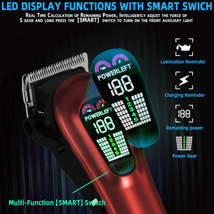 Hair Clippers for Men Professional Clippers for Men Cordless&Corded Barber Clippers for Hair Cutting & Grooming. Rechargeable Hair Trimmer Kit for Household (Red)