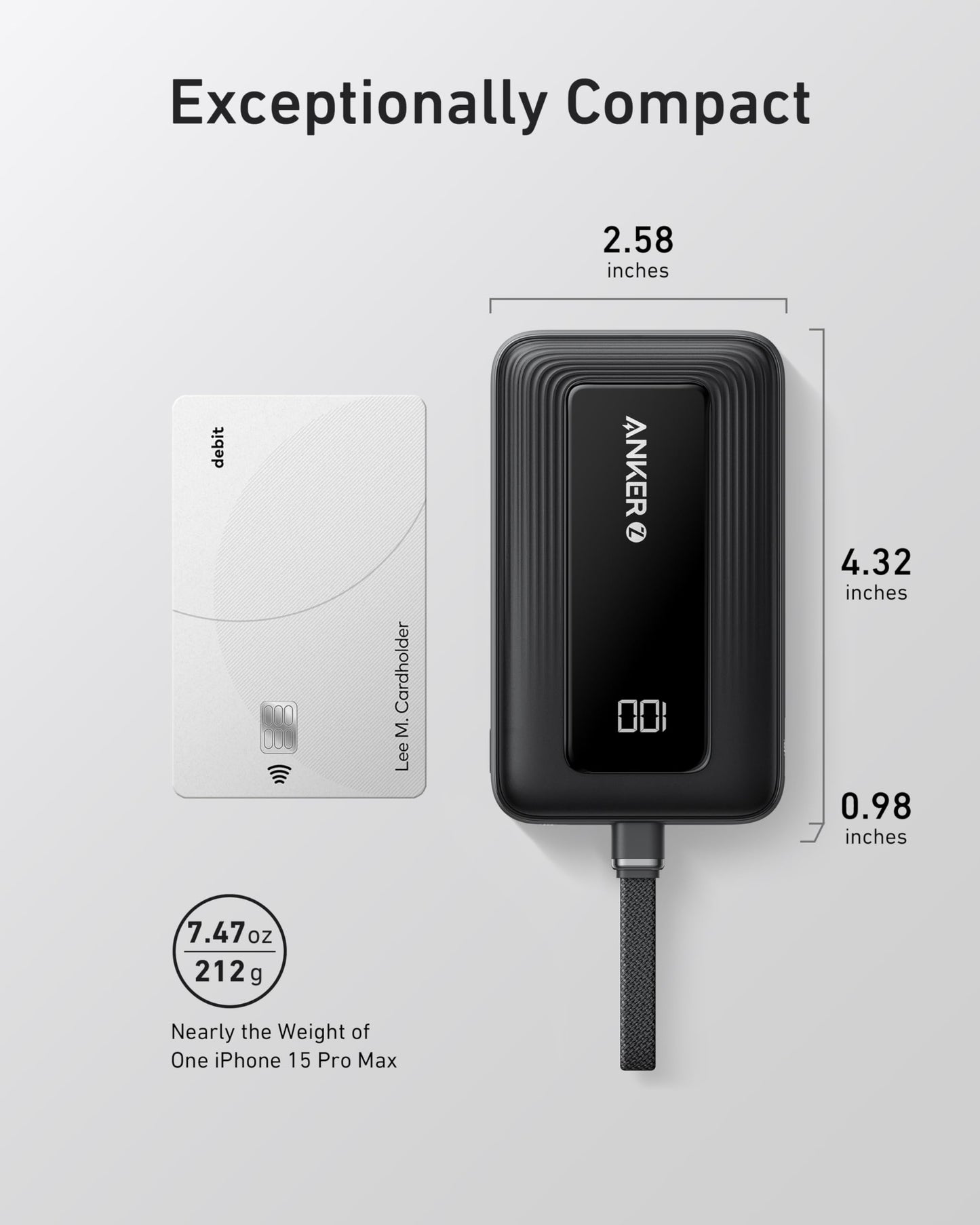 Anker Zolo Power Bank, 10,000mAh 30W High-Speed Portable Charger with Built-In USB-C Cable, Fast Charging Battery Pack for iPhone 17/17 Air/17 Pro/17 Pro Max/16/15 Series, Galaxy, iPad, and More