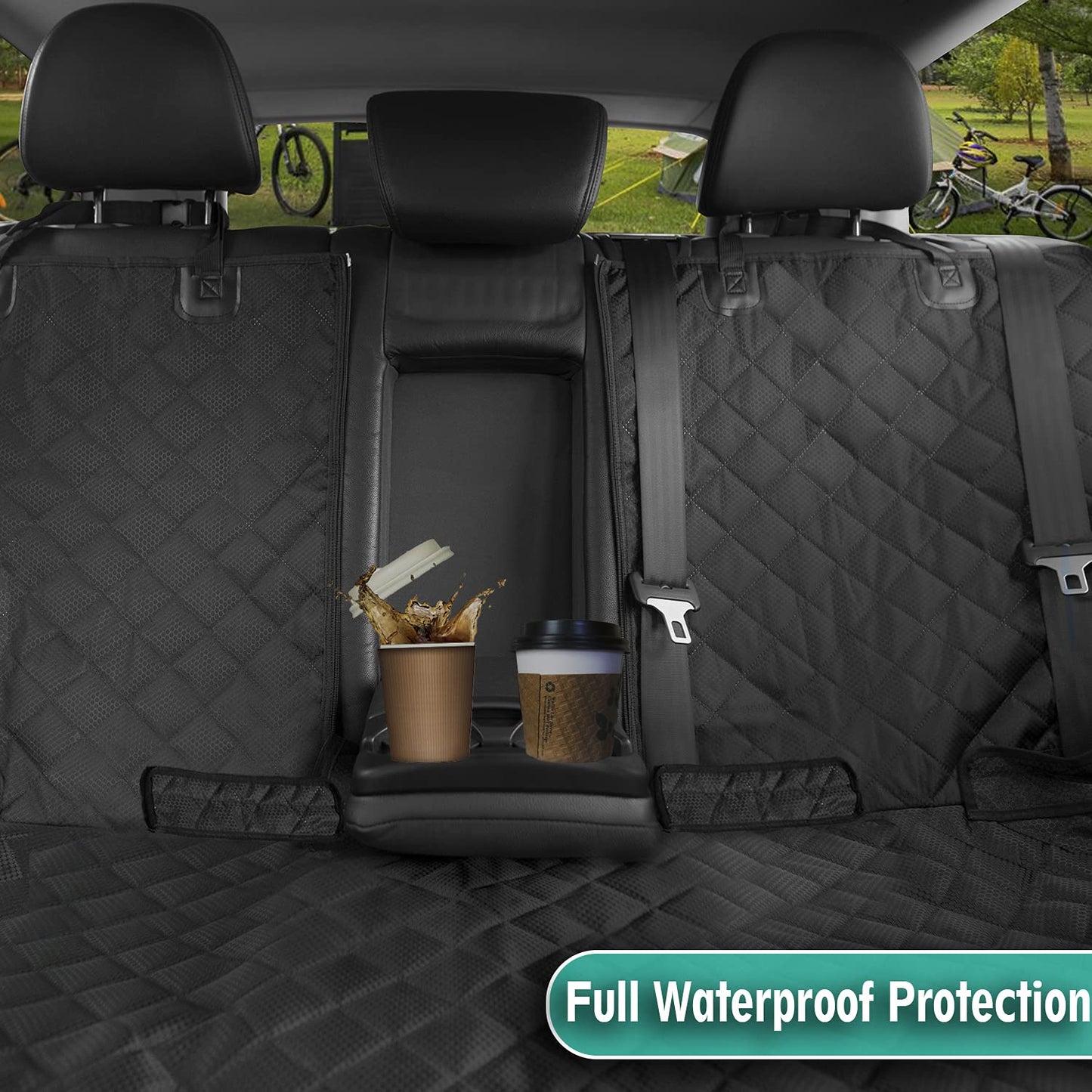 ipuppy Premium Waterproof Car Seat Cover/Protector for Dogs with Armrest Opening - Quilted, Scratch Proof and Non-Slip - Isofix-Compatible - 45 x 133cm (Black)