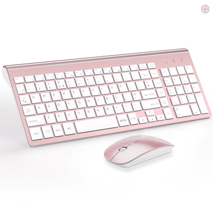 Wireless Keyboard and Mouse Ultra Slim Combo, TopMate 2.4G Silent Compact USB 2400DPI Mouse and Scissor Switch Keyboard Set with Cover, 2 AA & 2 AAA Batteries,for PC/Laptop/Windows/Mac-Rose Gold White