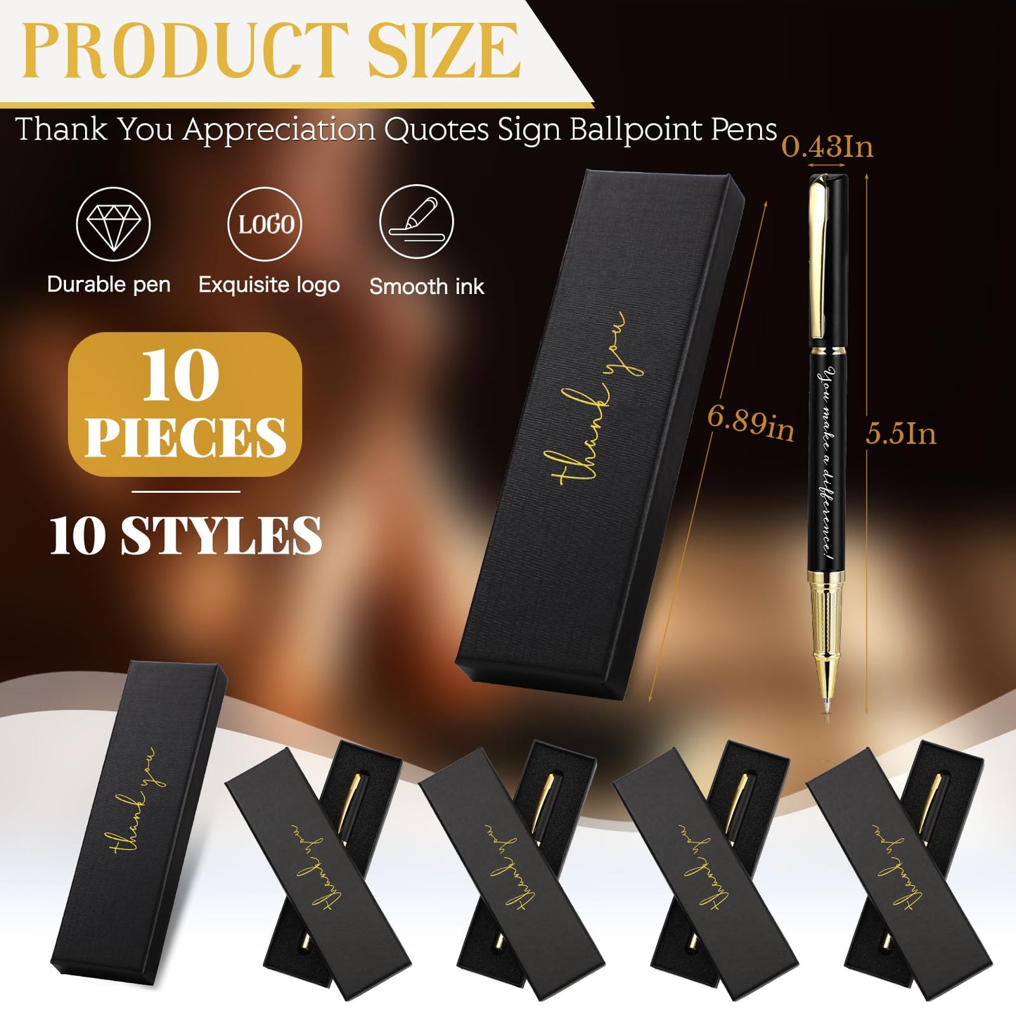 PerKoop 10 Sets Thank You Gifts Appreciation Pens with Boxes for Employee Coworker Volunteer Teacher Nurse Team Prizes Office Supplies Bulk Inspirational Party Favors for Adults(Black,Mixed)