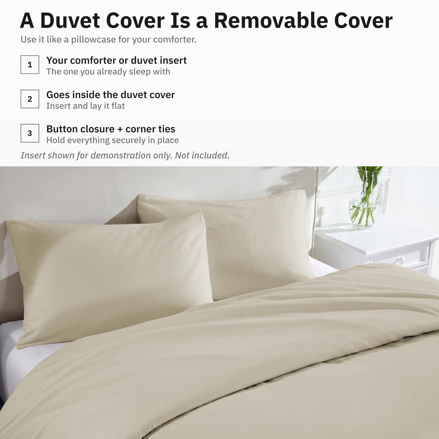 California Design Den 3 Pc King Duvet Cover Set - Winner Good Housekeeping Best Bedding Awards 2025, 400 Thread Count Sateen, 100% Cotton King Size Duvet Cover, Soft & Durable - Beige