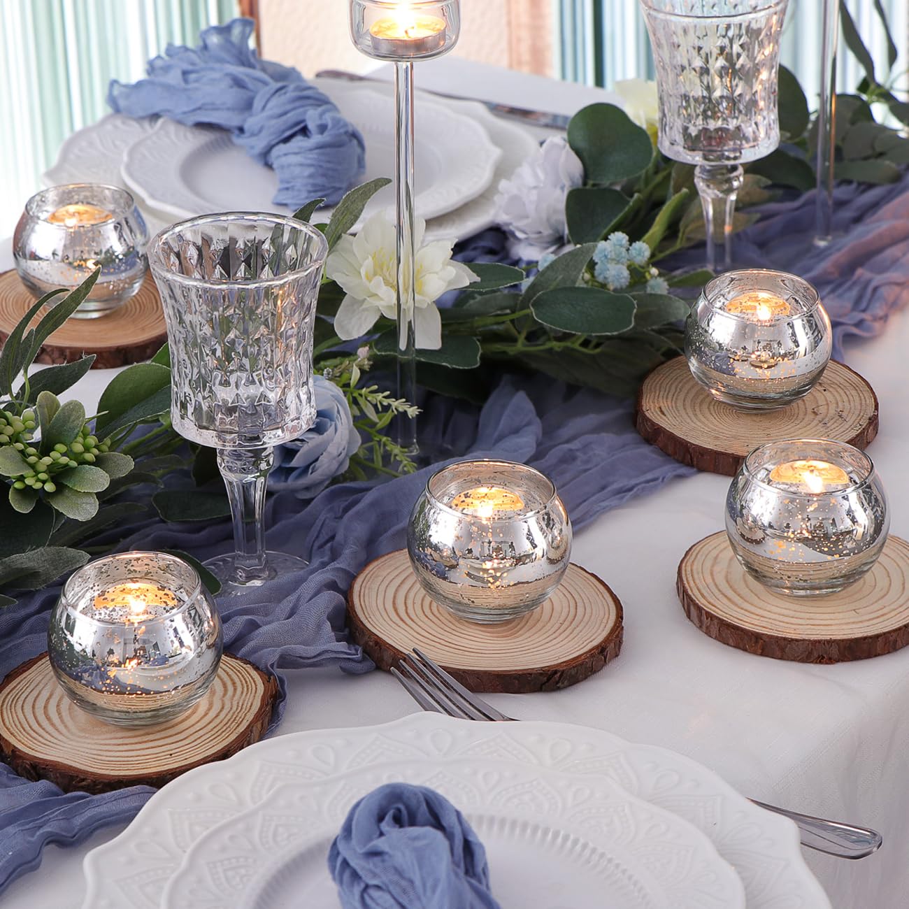 LAMORGIFT Silver Votive Candle Holders Set of 12 - Mercury Glass Votives Candle Holder - Christmas Tealight Candle Holder for Home Decor and Weddings/Parties Table Centerpieces