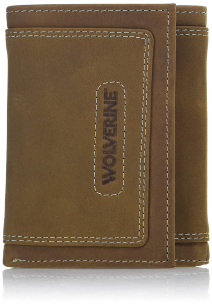 WOLVERINE Men's RFID Blocking Trifold Wallet, Rigger, Rugged-Brown, One Size