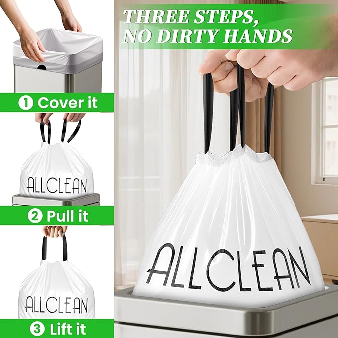 Trash Bags 15 Gallon Tall Kitchen Drawstring Garbage Bags, Fit 13-15 Gal Bins