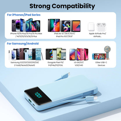 Portable Charger for iPhone with Built in Cables and Wall Plug,Upgraded 13800mAh Fast Charging USB C Power Bank,4 Outputs Travel Essential Battery Pack Compatible with iPhone 15/14/13,Samsung-Purple
