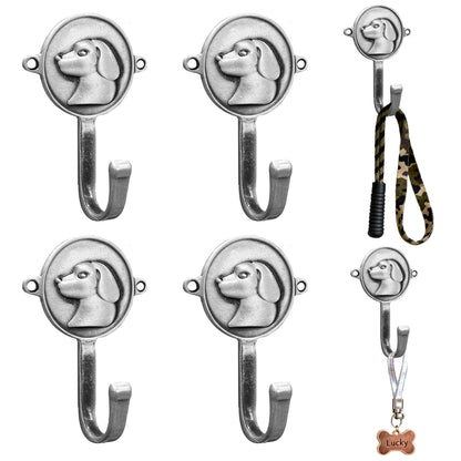 FKLOYP 6PC Dog Head Shaped Hooks Wall Mount Pet Leash Hook Cat Leash Holder for Wall Cute Coat Hooks Key Holder for Entryway Hallway Kitchen Office, Great Gift for Dog and Cat Lovers(Antique Silver)
