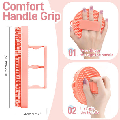 GEENOA Foot Brush/Foot File/Silicone Body Scrubber Set(3PCS), 3-in-1 Foot Scrubber with Long Handle, 10.2’’-27.5’’Adjustable Foot Scrub Brush with Foot File and Silicone Loofah, Gift-Box(Pink Set)