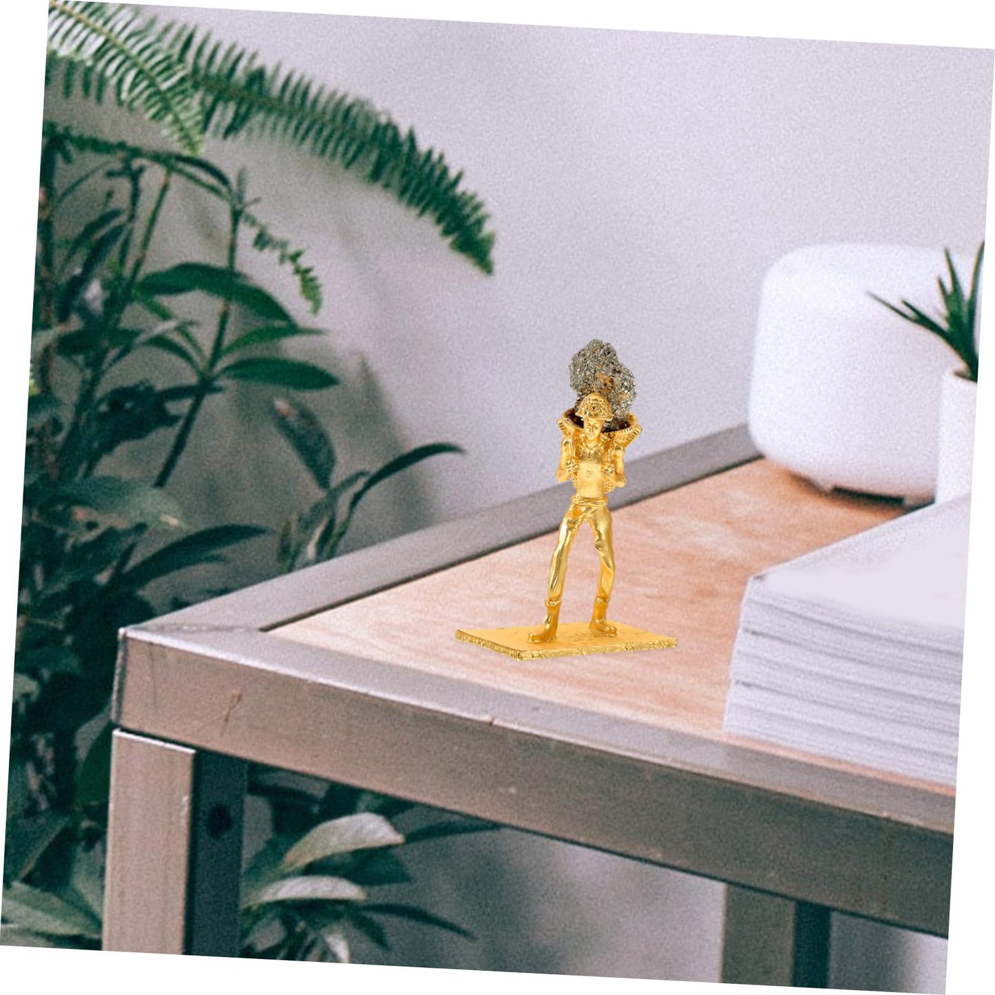 IMIKEYA Natural Pyrite Miner Figurine Unique Irregular Stone Ornament for Home and Office Decor Delicate Mineral Statue for Desktop Decoration and Collection