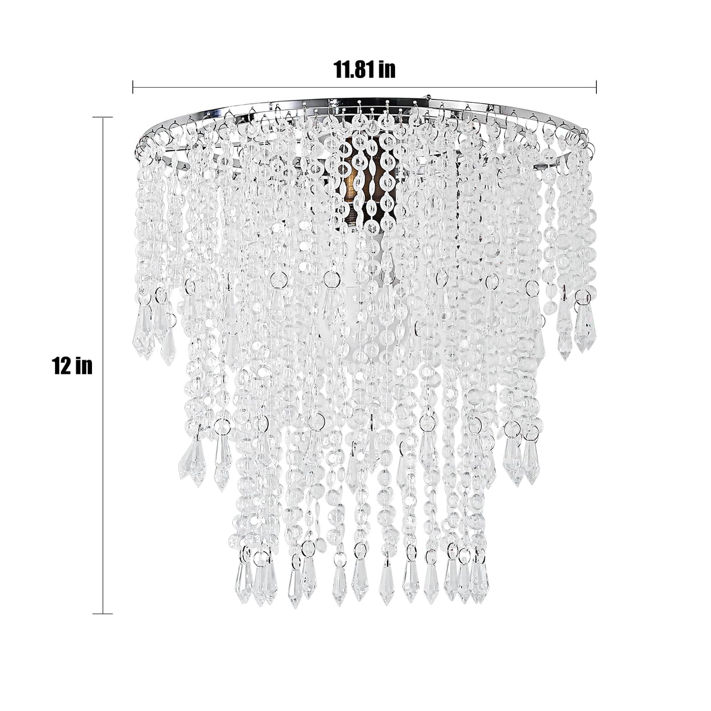 SEEYUAN Acrylic Chandelier Shade Modern Ceiling Light Shade Beaded Pendant Lampshade with Acrylic Beads and Chrome Frame Diameter 11.81 inches