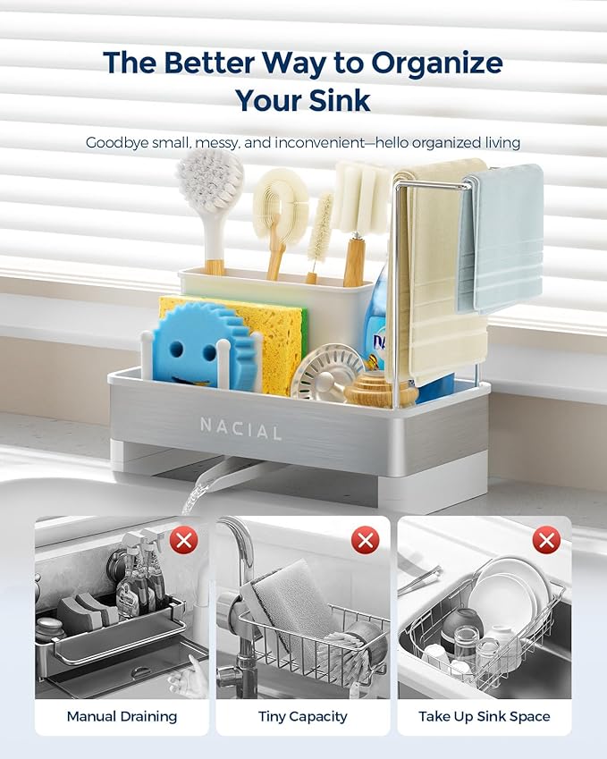 Nacial Sponge Holder for Kitchen Sink, Sink Caddy Organizer