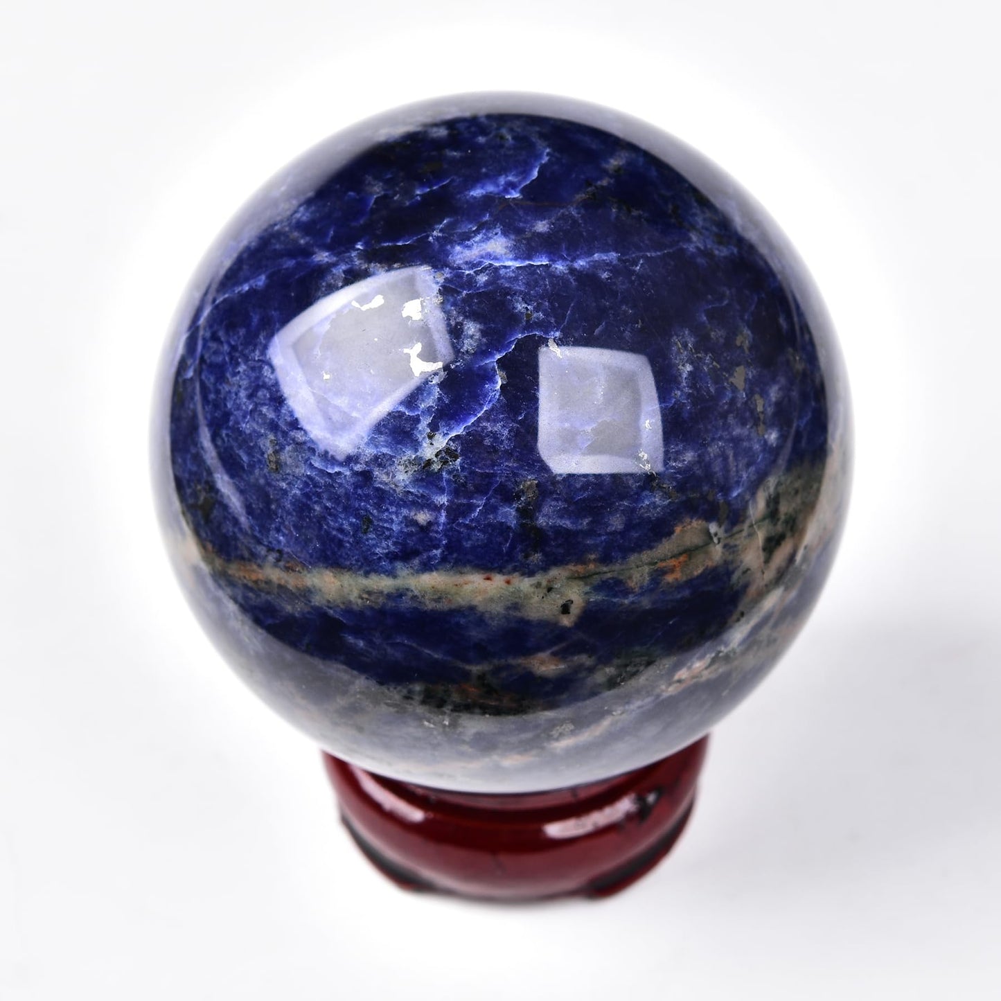 AMOYSTONE Blue Sodalite Decorative Ball 2.8-3.2" with Wood Stand – Large Healing Sphere for Reiki, Feng Shui