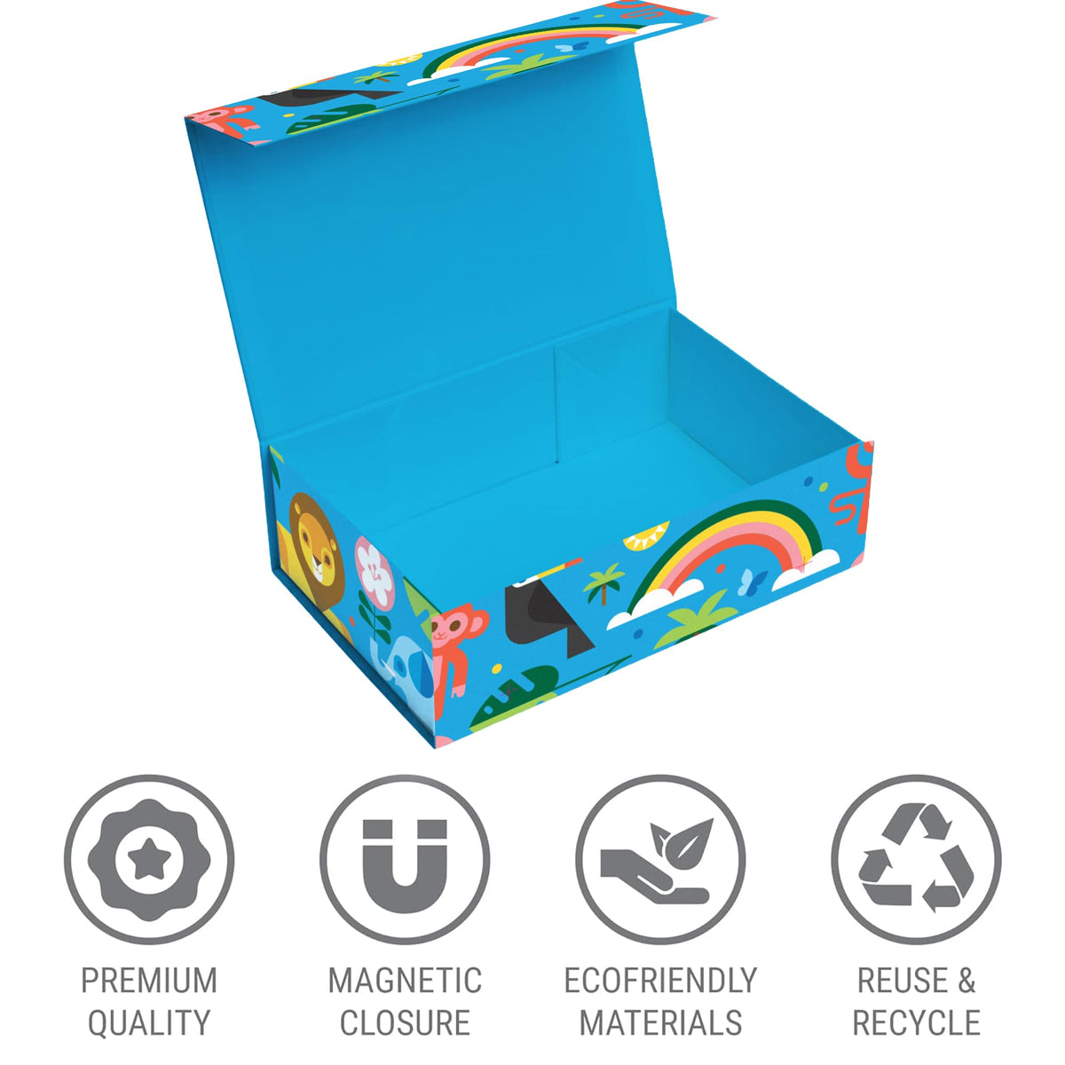 Sorarto Birthday Box for Kids – Jungle Animal Memory Box for Keepsakes with Magnetic Lid – Sturdy Decorative Gift Box for Boys & Girls (Lion, Elephant, Rainbow) – 11.5" x 7.5" x 3.5"
