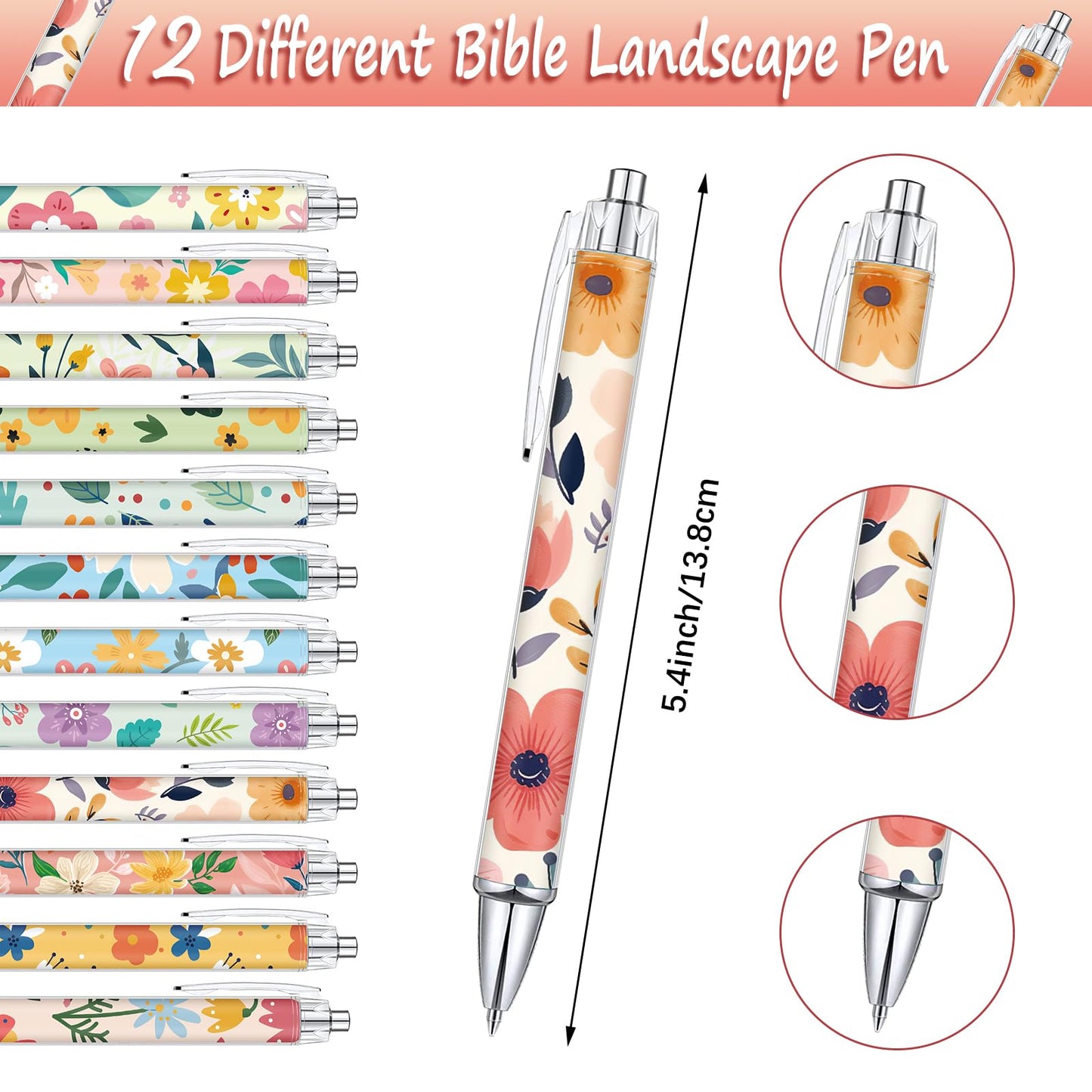 Motiskyy 24 Pcs Floral Pens Flower Ballpoint Pens Flower Notepads Set Design Line Notebook Employee Gifts Set for Student School Office Supplies, Back to School Gift(Cute)