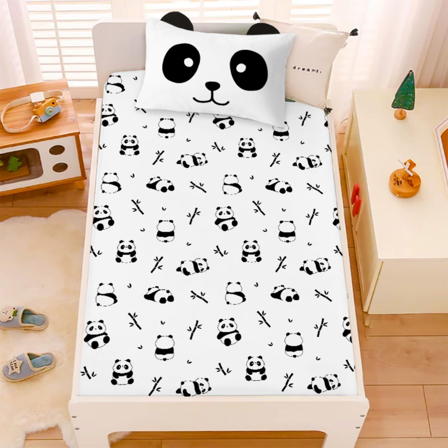 MUSOLEI Panda Sheets Panda Fitted Sheets Cute Animal Bed Set with 3D Ear Girl Twin Bed Sets Girl Full Bedding Kids Bedding Cute Kids Bed Sheets 1 Flat Sheet 1 Fitted Sheet with 1 Pillowcase (Twin)