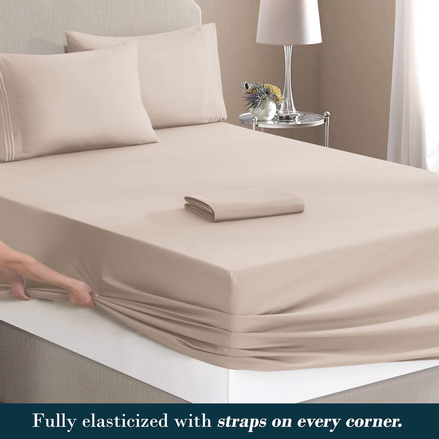 Mocassi Full Size 4-Piece Bed Sheet Set - 1800 Premium Hotel Quality Microfiber 18-24 Inches Extra Deep Pocket Fitted Sheet- Luxury Soft, Breathable, Wrinkle, and Fade Resistant, Cream