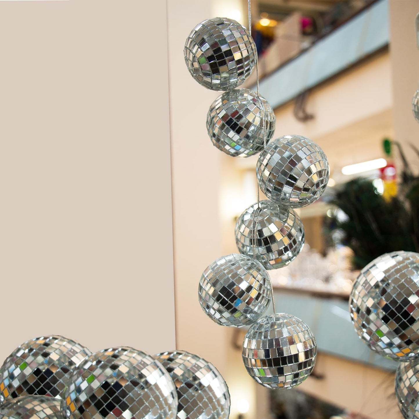 The Dreidel Company Mirror Disco Ball 3" Inch Silver Hanging Ball with Attached String for Hanging, Reflects Light, Party Favor (Pack of 4)