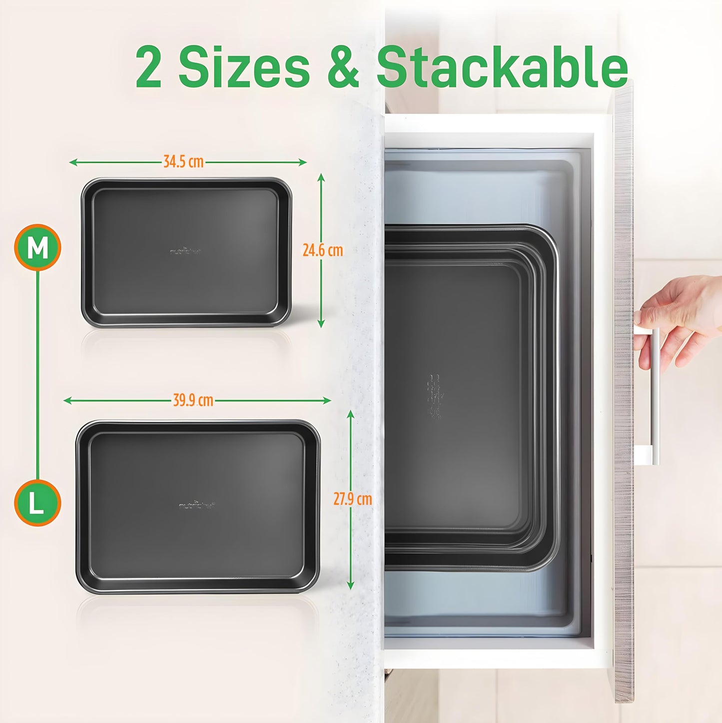 Nonstick Cookie Sheet Baking Pan - 2-Pc. Professional Quality Kitchen Cooking Non-Stick Bake Trays with Gray Coating Inside & Outside, Dishwasher Safe