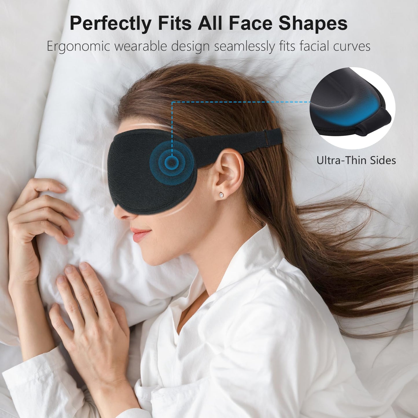Gritin 100% Blackout Sleep Eye Mask for Women Men, Zero Pressure Sleeping Mask - Ergonomic Design 3D Cutout Eye Movement and Eyelash Friendly Night Blindfold, Ultra Soft Comfortable for Sleeping