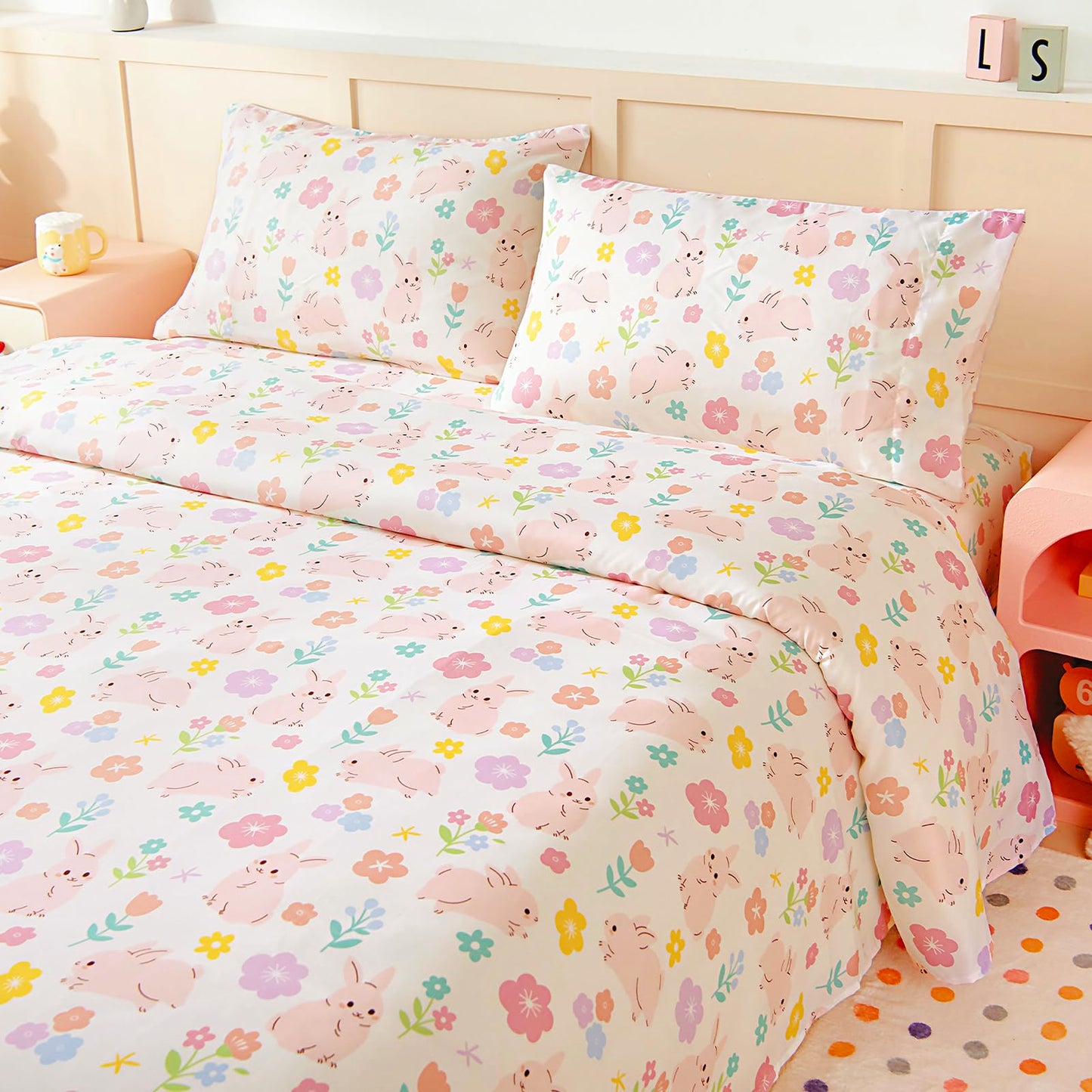 MCO Twin Sheets Set Kids, Soft Microfiber Bed Sheet Set for Boys Girls, 3 Pieces Breathable Twin Sheets Rabbit