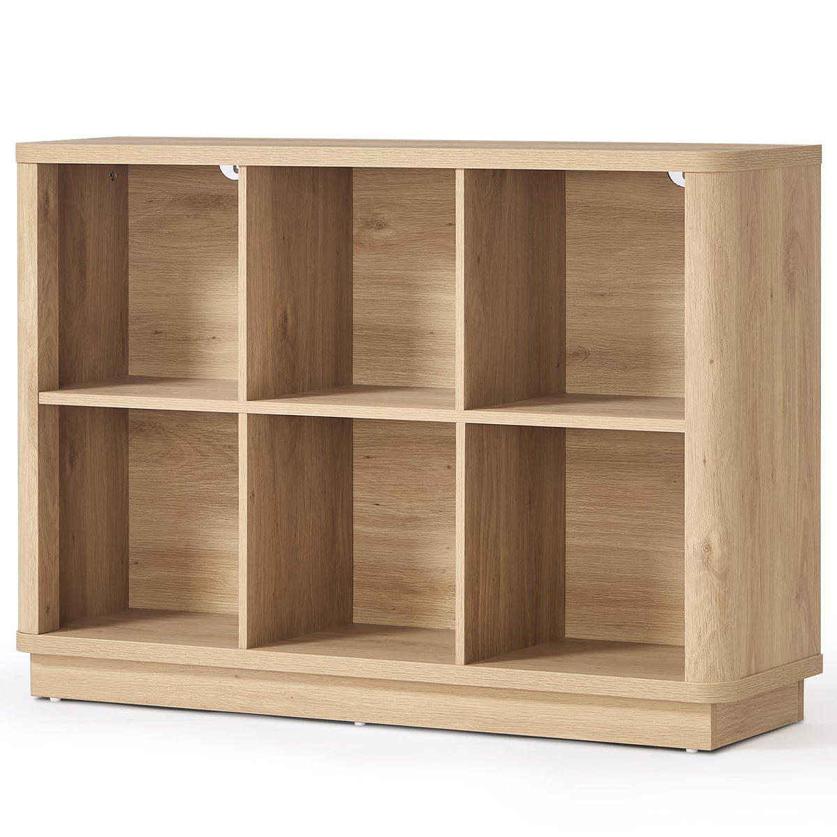 Joaxswe 6 Cube Storage Book Shelf, 40" Wide Low Horizontal Bookcase with Curved Edge, Floor Standing 2-Tier Wooden Bookshelf with Base, Modern Short Book Case for Bedroom, Study, Entryway, Natural Oak