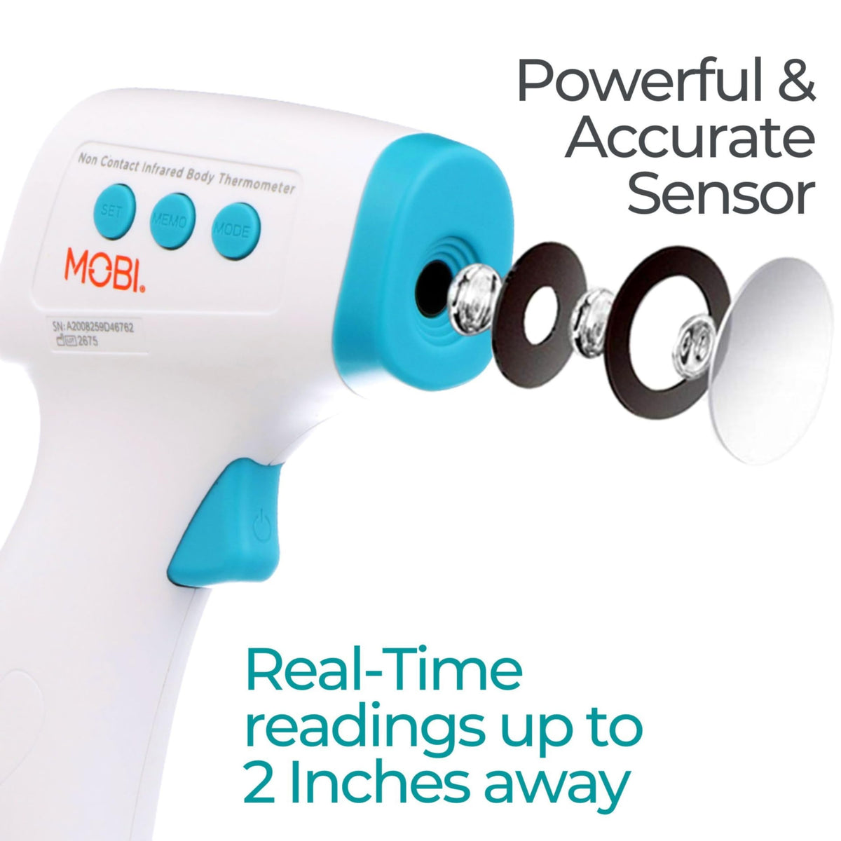 MOBI - Non-Contact Forehead Digital Thermometer with Object Temperature Mode - Touchless with High Fever Indicator - No Touch Thermometer for Baby, Kids, & Adults - Intrusive Free Readings