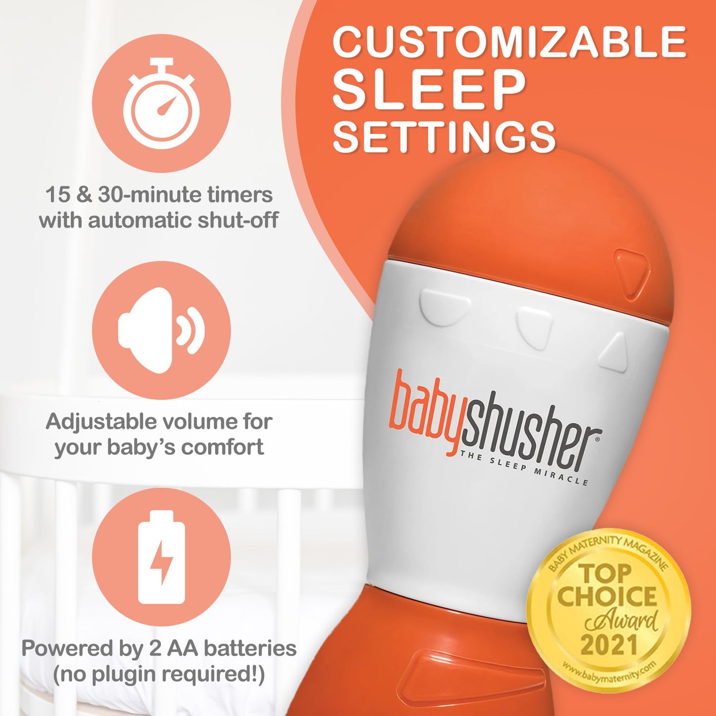Baby Shusher Portable Sound Machine - White Noise Sound Machine, Baby Soother for Sleeping, Newborn Essentials for Crib, Battery Operated Hush, Travel Friendly - 1 Count