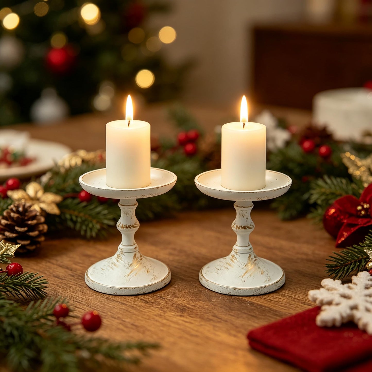 Hosley Aluminum Metal Decorative Pillar Candle Holder White Wash Finish for Candles or Display, 5Inch High - Ideal for Weddings, Parties, Events, Home Decor, Gifts, Elegant